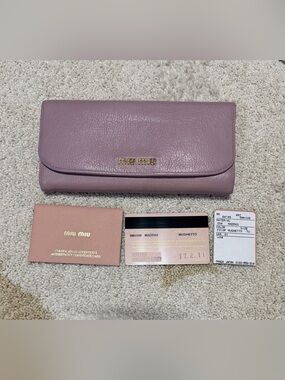 Miu Miu Soft Lilac Leather Continental Wallet with Gold Logo